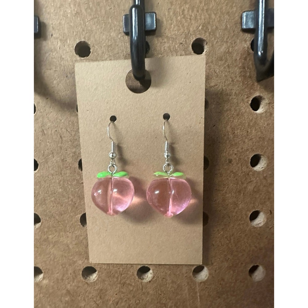 Peach Hook Earring in transparent pink! clear, fruit, healthy, emoji